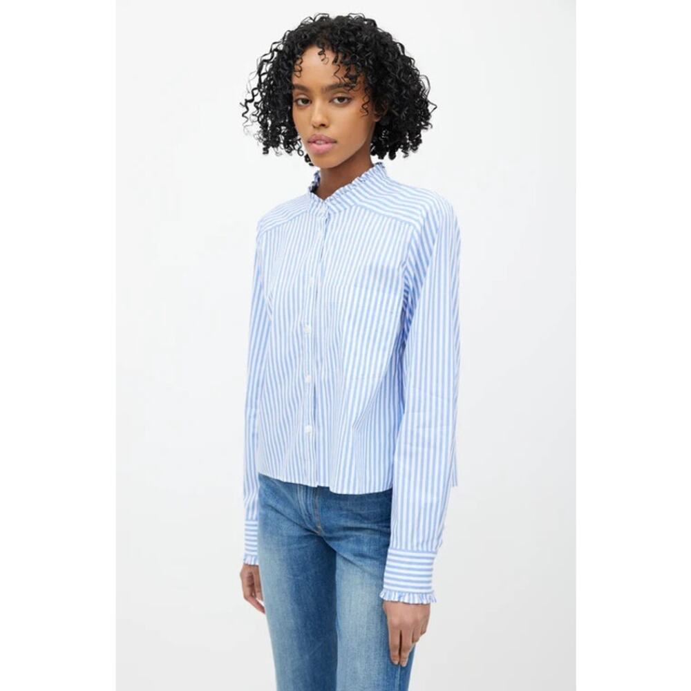 Veronica Beard Blue Striped Blouse